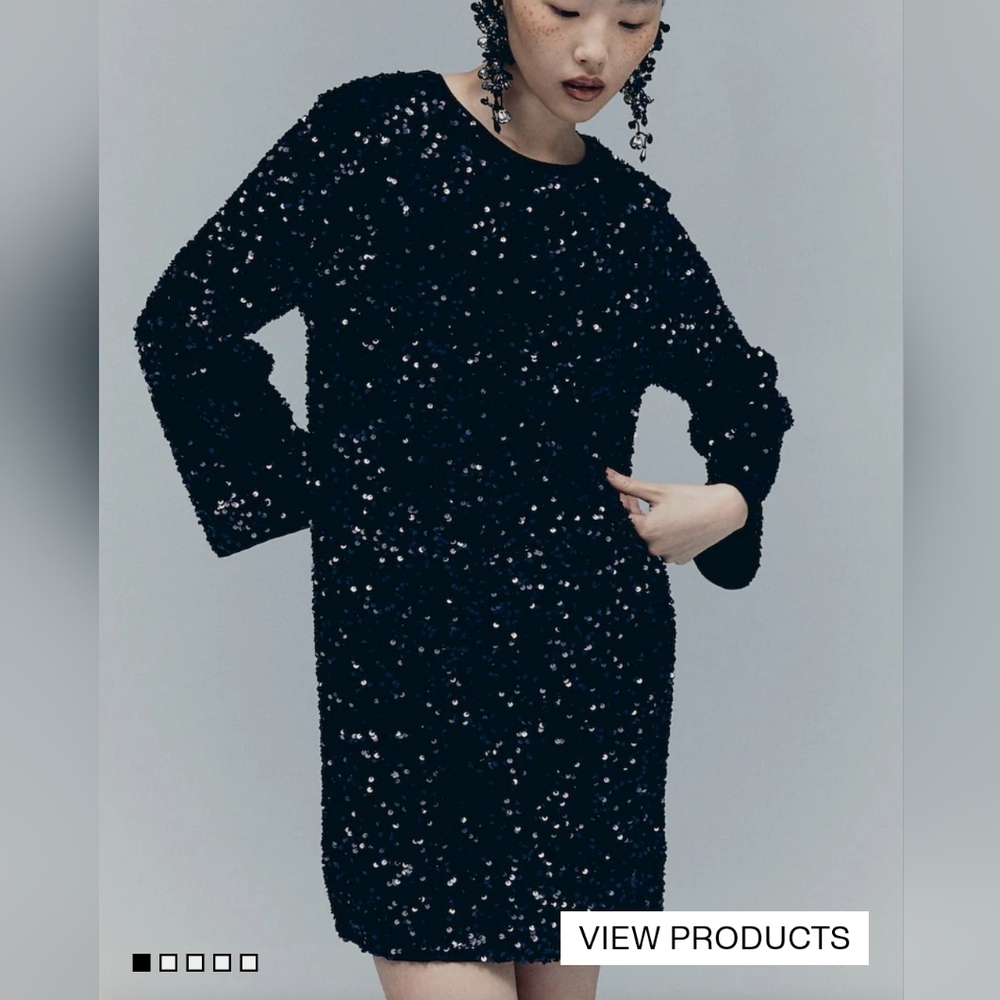 H&M Sequin Dark Green Shift Dress